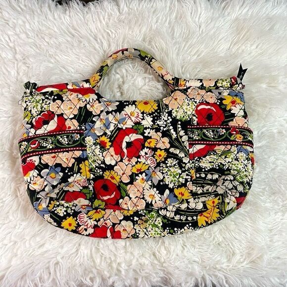 VERA BRADLEY Poppy Fields Retired Design Quilted Floral Handbag Satchel Tote Pur - Picture 15 of 15